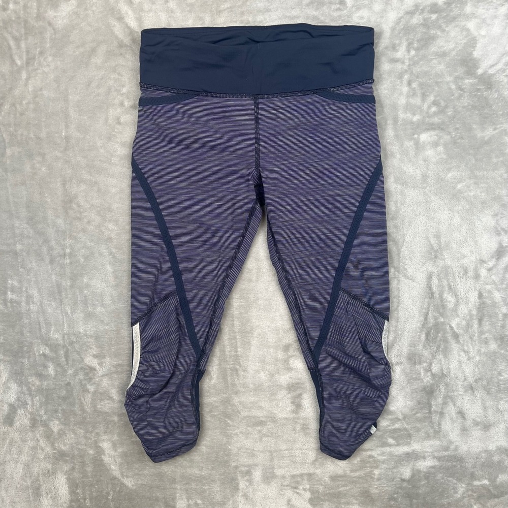 Lululemon Striped Crop Leggings Ruched Athletic Workout Gym‎ Blue Purple